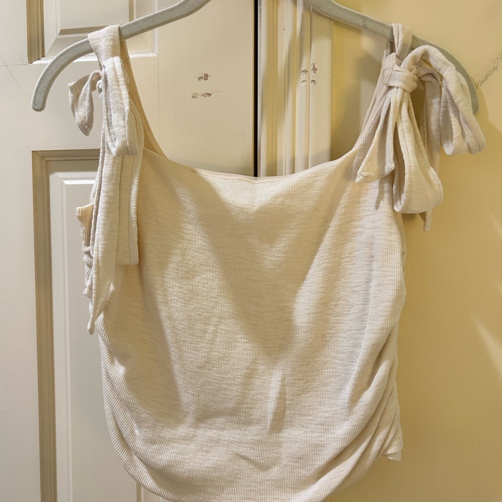Free People Cream Tie-Shoulder Top